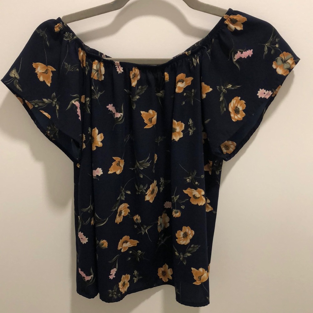 Navy Floral Off the Shoulder Top